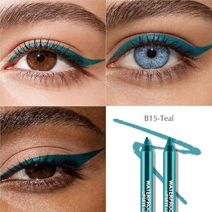 2 PCS Teal Eyeliner Pencil, Cream Gel Waterline Eyeliner Smooth Waterproof Lasting Bold High-Pigmented Blue Green Matte Eye Liner Pen Eyeshadow Makeup for Women with Sharpener