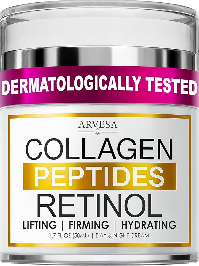 Retinol Cream for Face with Collagen Peptides - Anti Aging Wrinkle Cream for Women and Men - Day-Night Facial Moisturizer with Hyaluronic Acid - Tightening and Skin Firming - Neck & Décolleté