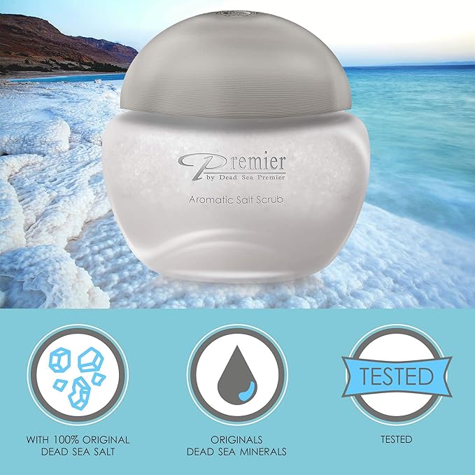 Premier Dead Sea Aromatic Salt Scrub for Hands Feet & Body Exfoliating Body Scrub w/Jojoba Sweet Almond Grape Seed Oils Vitamin E Foot Exfoliator for Women & Men, Breeze Scent, 10.5 Oz