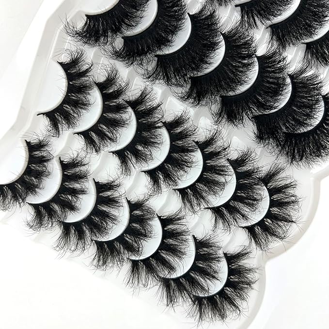 Mink Lashes Fluffy 25mm Long Big Eyelashes Pack, Thick D Curl Dramatic Eyelashes, Cat Eye 3D False Strip Lashes 2 Styles