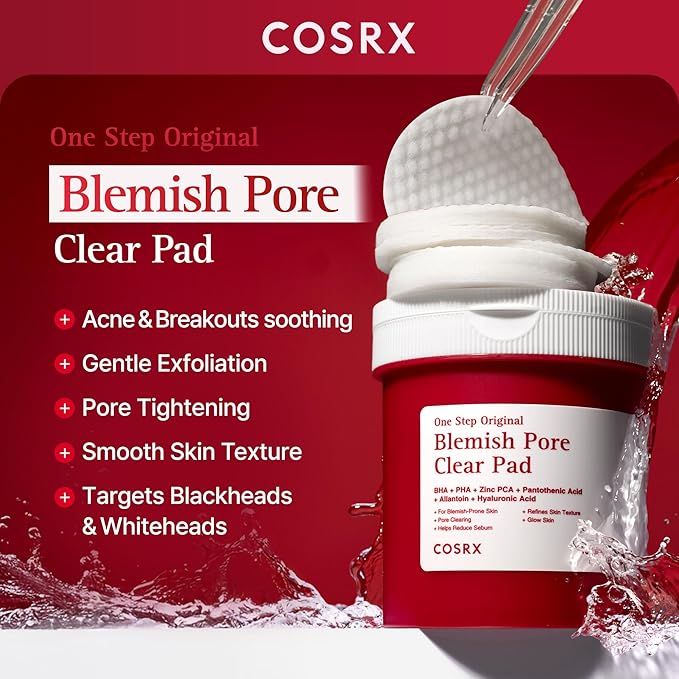 COSRX OneStep Original Blemish Pore Clear Pad, 100 Pads, Dual-Sided Facial Pad for Exfoliation, Pore Care & Hydration with BHA, PHA & Zinc PCA & 5 Hyaluronic Acid, Korean Skin Care