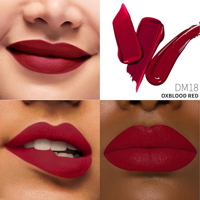 Depuplum 3Pc Matte Liquid Lipsticks for Women, Dark Red Lipstick Dusrty Nude Lisptick Red Lipstick, Cruelty Free Long Lasting Lip Makeup, DM18+DM05+DM10