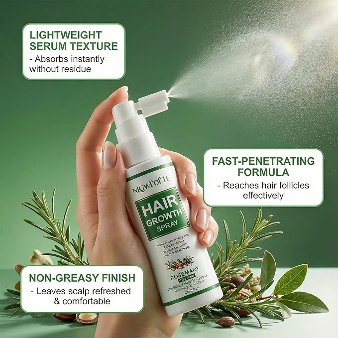 Rosemary and Rice Water Spray for Hair Growth with Biotin & Caffeine - Strengthening Scalp Treatment for Thinning Hair, Dryness & Itch Relief - Vegan & Non-Greasy Hair Spray, 2fl.oz/60ml