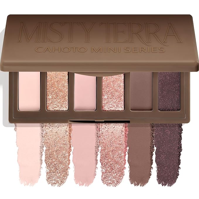 6 Colors Shimmer Glitter Eyeshadow Palette, 2 High-Shine Sparkle & 4 Fine Shimmer Shades with Mirror, Mini Travel Size, Highly Pigmented Long Lasting Metallic Finish Makeup Palette for Daily