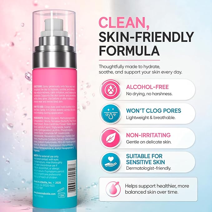 Gloves In A Bottle Hydrating Toner & Mist Spray – Hydrating Soothing Spray for Redness, Deep Hydration, Dewy Glow & Skin Barrier Repair – Hyaluronic Acid, Ceramide NP, Peptides – Alcohol-Free (3.4 oz)