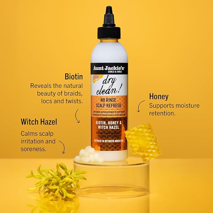 Aunt Jackie’s Braid + Twist Collection Dry Clean! No Rinse Scalp Refresh – Detox and Moisturize Scalp with Witch Hazel, Scalposine, Biotin, and Honey – 6 fl oz