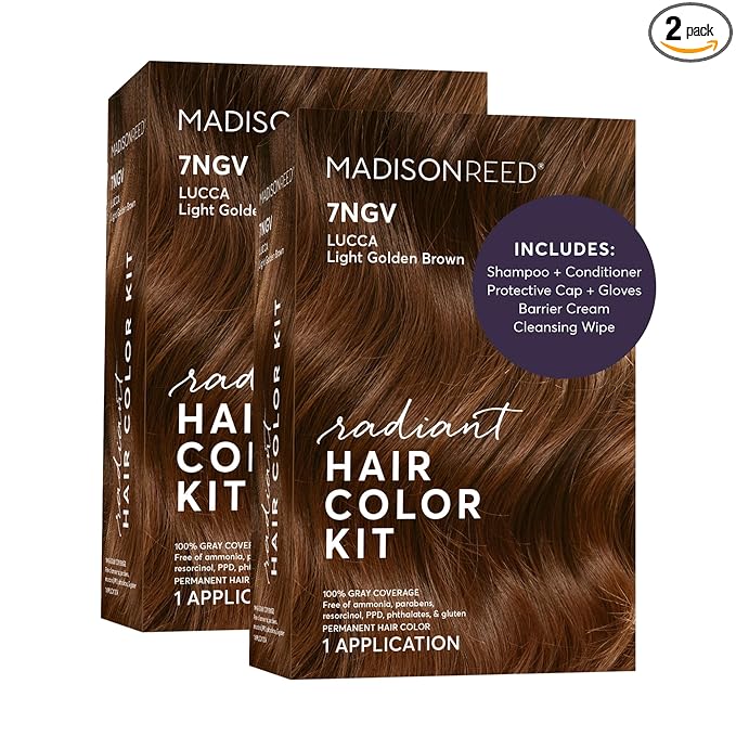 Madison Reed Radiant Hair Color Kit - 7NGV Light Golden Brown (Lucca Brown), Dimensional Gray Hair Blending Permanent Hair Dye, PPD-Free & Ammonia-Free, 2 Pack