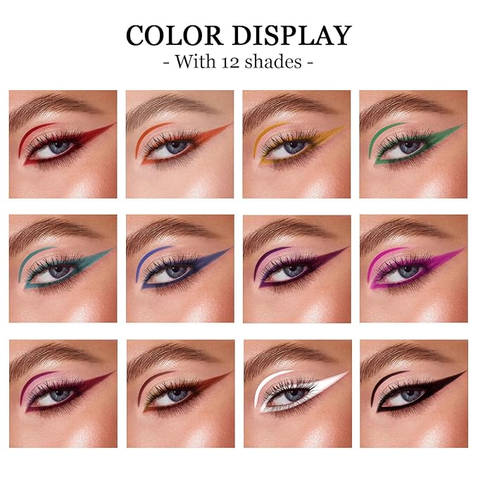 12 Colors Liquid Eyeliner Set, Colorful Neon Eyeliner Pencil Matte Colored Pen Waterproof Long Lasting Pigmented Rainbow Eye Liner Halloween Christmas Makeup Gift Kit for Women (multcolor)