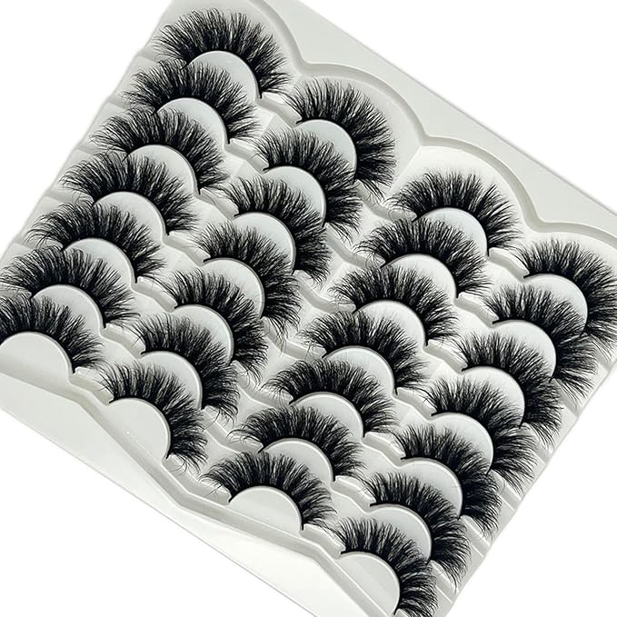 Mink Lashes Wispy Fluffy Cat Eye Strip Lashes Pack 3D Faux Mink Fake Eyelashes C Curl Long Volume Lash Strps Cateye False Eyelashes Natural Look