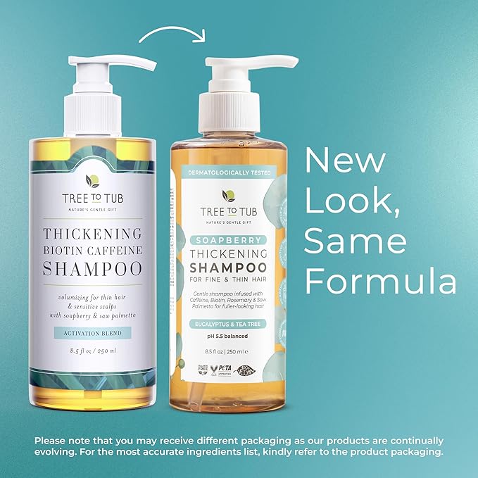 Tree To Tub Biotin Fine Hair Thickening Shampoo for Thicker, Fuller Volume - Gentle Volumizing Sulfate Free Argan Oil Shampoo for Women & Men w/Caffeine, Organic Saw Palmetto, All Natural Tea Tree
