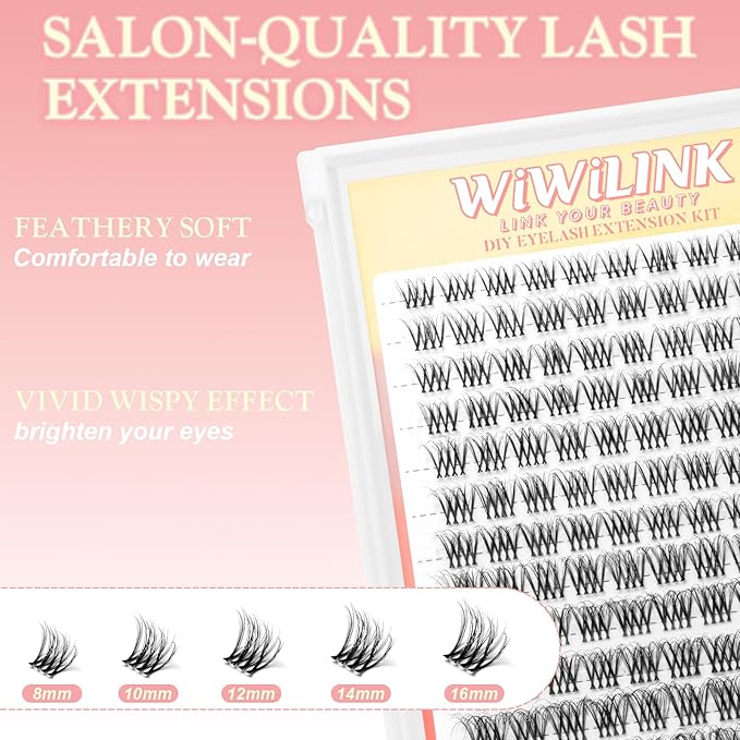 Lash Clusters Stella Wispy DIY Lash Extension 8-16mm Natural Eyelash Clusters D Curl Individual Eye Lashes Invisible Band False Eyelashes Cluster Eyelash Extensions Thin Clear Band
