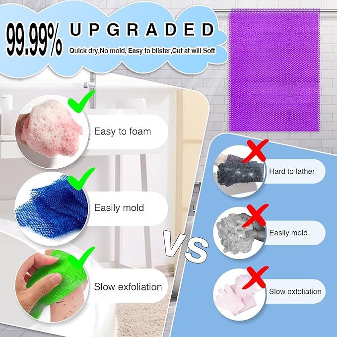 4 Pieces African Net Sponge – Premium African Net Sponge for Deep Exfoliation Quick-Dry and Reusable Mesh for Smooth Skin(Purple, Purple, Pink, Orange, Blue, Green)