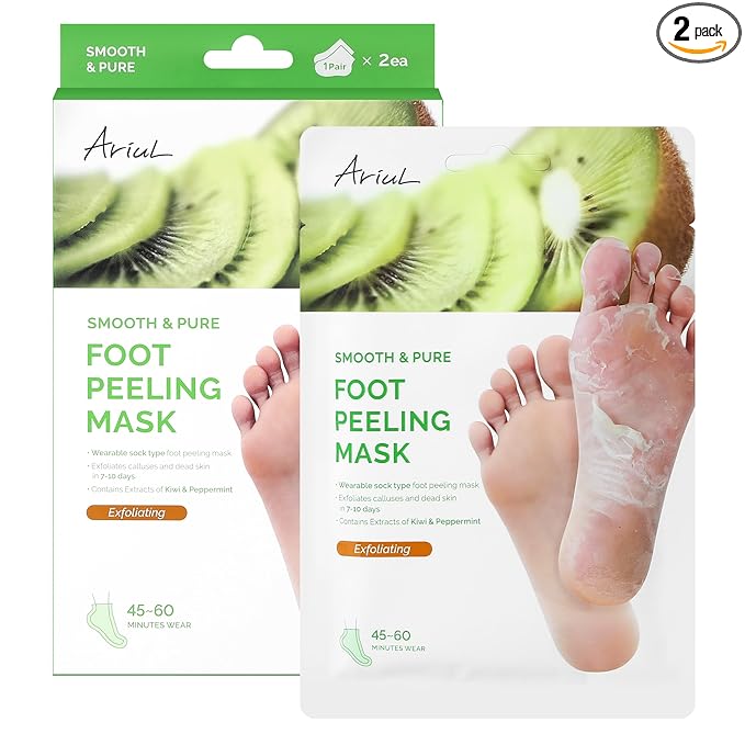 Ariul Smooth & Pure Foot Peel Mask, Intensive Exfoliating Foot Peeling Socks for Thick Dead Skin & Callus Removal, Korean Skincare, 2 Pairs (Kiwi)