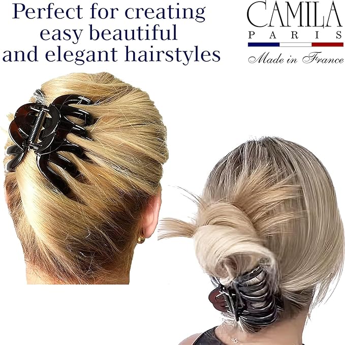 Camila Paris AD718 Octopus French Claw Clips for Women – Large 3.5 Inch Hair Clips for Thick Hair, Long Curly Wavy Hair, XL Strong No-Slip Grip, Cellulose Acetate, Made in France