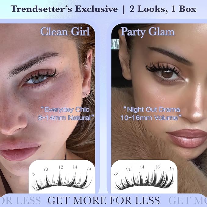 TOOCHUNAG Manga Lash Clusters Wispy Eyelash Clusters DIY Cluster Eyelash Extensions with 2 Viral Invisible Band Cluster Lashes (8-14mm Natural Fairy & 10-16mm Volume Bunny)