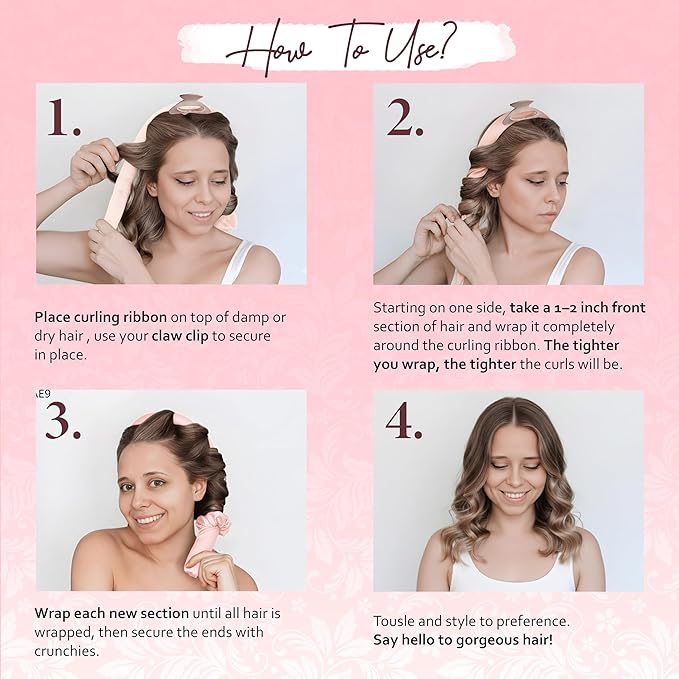 Satin Heatless Curling Set - Soft Curlers to Sleep In, Overnight Heatless Curls for Long Hair, Shoulder Length, Overnight Hair Curlers for Frizz-Free, No Heat Damage Styling, Gift for Teen Girl,Women