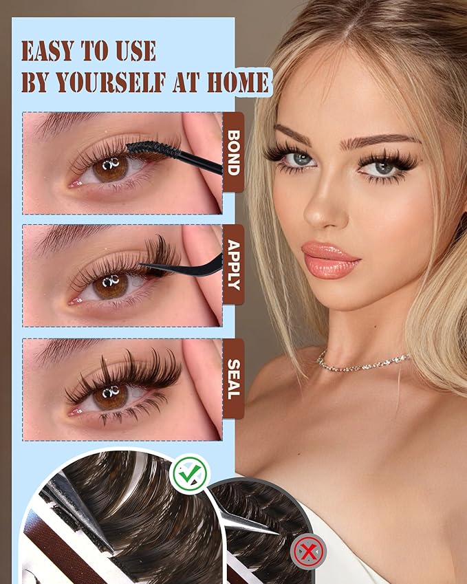 Zegaine Brown Lash Clusters Kit Dark Brown Lashes With Spikes Bottom Eyelash Clusters Manga Brown Cluster Lashes Kit With Lash Bond&Seal, Lash Tweezers Anime Cluster Eyelash Extensions 12-18MM 264Pcs