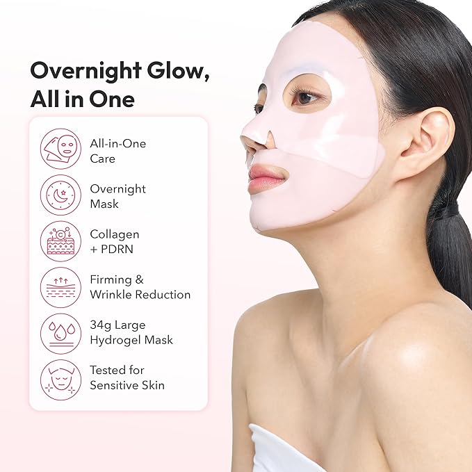 Avajar Red Collagen Hydrogel Mask, Face Mask with PDRN Intensely Hydrating Overnight Jelly Gel Mask with Rejubebe™ & Hyaluronic Acid for Pore Minimizing & Elasticity Korean Skin Care, 5 Pcs