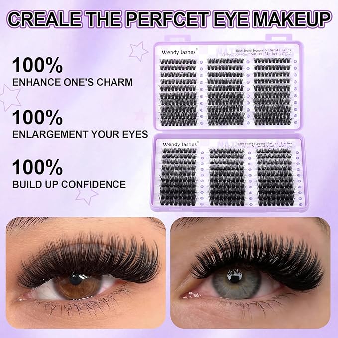 WENDY LASHES Clusters 60D+80D Eyelash Clusters 540PCS 9-16mm D Curl Natural Lashes Fluffy Wispy False Eyelashes DIY Cluster Eyelash Extensions