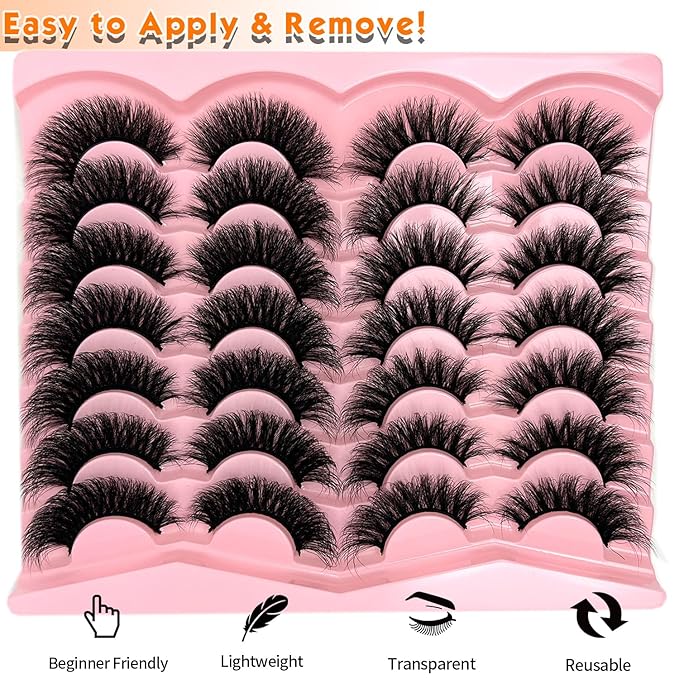 loladook Mink Lashes Pack 3D Cat Eye Strip Lashes Wispy D Curl Faux Mink Eyelashes Natural 18mm Long Dramatic Fluffy Eyelashes Pack 2 Styles