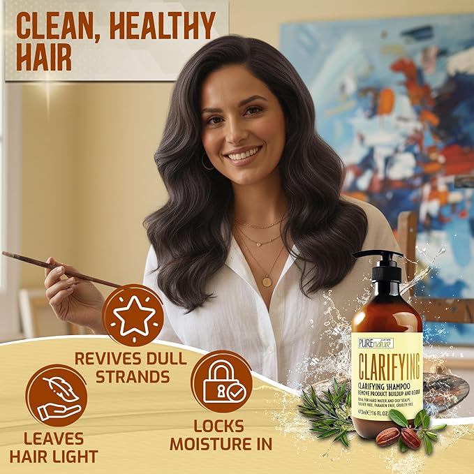 Clarifying Shampoo - Sulfate Free Deep Cleansing for Oily Scalp Treatment - Buildup and Excess Oil Remover - Salon Professional Paraben Free Formula - For Women and Men - Ideal for Swimmers - 16 Fl Oz