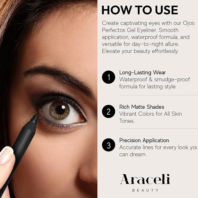 Araceli Beauty Gel Pencil Eyeliner - Water Resistant, Long-Lasting, Smudge-Proof Creamy Formula for Precision Lining - Hypoallergenic, Bold Eyeliner Gel Pencil - Safe for Sensitive Eyes (Cream)