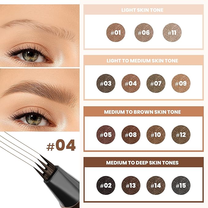 2 Pack 4-Tip Microblading Eyebrow Pen with 2 Brow Brushes, Waterproof Vegan Formula Eyebrow Pencils for Women to Effortlessly Create Natural Hair-Like Strokes, All-Day Wear (Natural Brown)