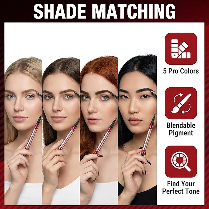 Double-Headed Brow Pen, Ultra-Precise Hair-Like Strokes, Long-Lasting Makeup, 0.03mm Precision Nibs, Available in Light Brown, Brown, Dark Brown, Black Brown, Black (4#Black Brown)