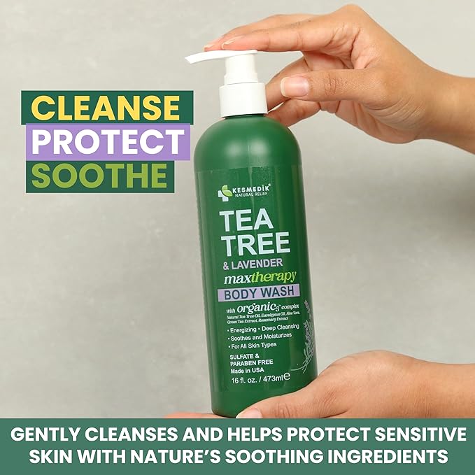 KESMEDIK Tea Tree Lavender Body Wash MaxTherapy, Itchy Skin Relief, Antifungal Defense, Fights Body Odor, Soothes Jock Itch & Athlete's Foot, Intimate Wash, Men & Women, 2-Pack, Limited Edition