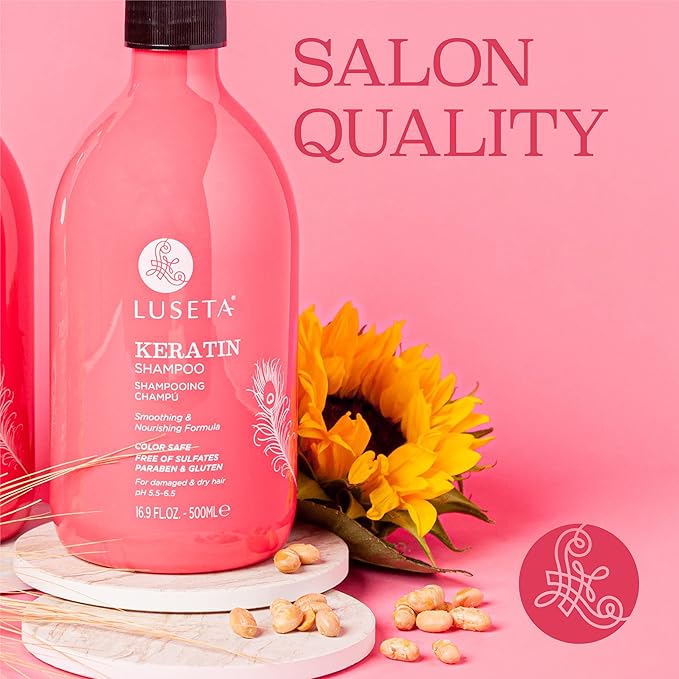 Luseta Keratin Shampoo for Dry Damaged Hair, Smoothing & Nourishing for Color Treated Hair Color Safe Anti Frizz for Men and Women 16.9 Oz