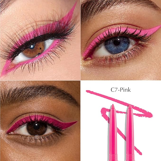 2 PCS Pink Eyeliner Pencil Set, Retractable Matte Gel Waterline Eye Liner Pen, Smudge-Proof Multi-Use Colorful Creamy Eyeshadow High Pigmented Long-Lasting Smooth Eye Makeup for Women