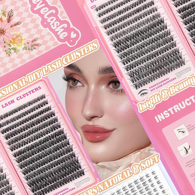 Lash Clusters Kit, 560 Pcs Eyelashes Clusters Kit 9-16mm Individual Lash Extension Kit D Curl Fluffy Wispy False Eyelashes (80D+100D, Lash Clusters)