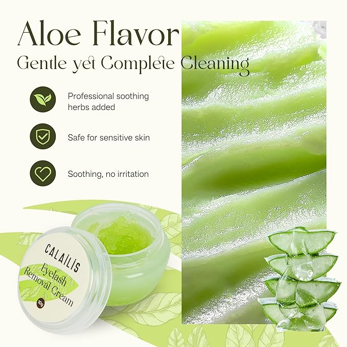 CALAILIS Lash Remover for Lash Extensions Low Irritation Eyelash Extension Remover for Sensitive Skin Quick Dissolves Lash Extension Remover Kit for Professional or Salon Use (10g, Aloe)