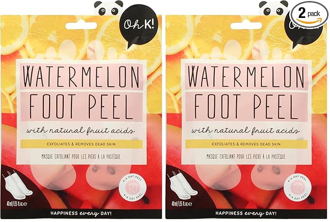 Oh K! Foot Peel Mask - Watermelon - Foot Peeling Mask for Dry Feet and Cracked Heels - Feet Exfoliant with Pomegranate and Coconut Oil - 1 Pair (Pack of 2)