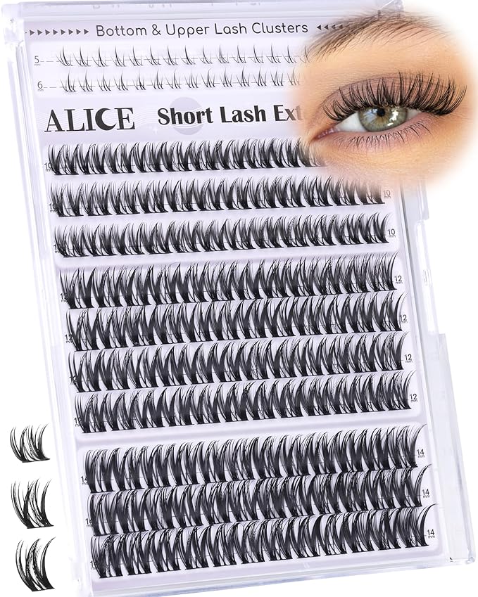 ALICE Flaunt Lash Clusters Natural Wispy Lash Extensions Short Volume 10-14mm Cluster Eyelash Extensions Thin Band Individual Lashes with Spiky Bottom Lashes