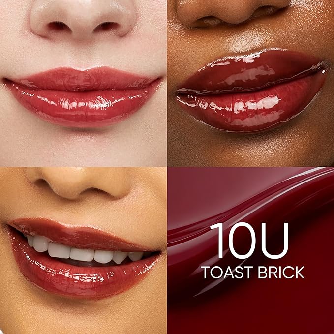 SKINTIFIC Peptide Brightening Lip Serum, Hydrating & Plumping Tinted Lip Gloss, Moisturizing Lip Balm with Polypeptides & Squalane for Glossy Sheer, Smooth Lips(10U Toast Brick)