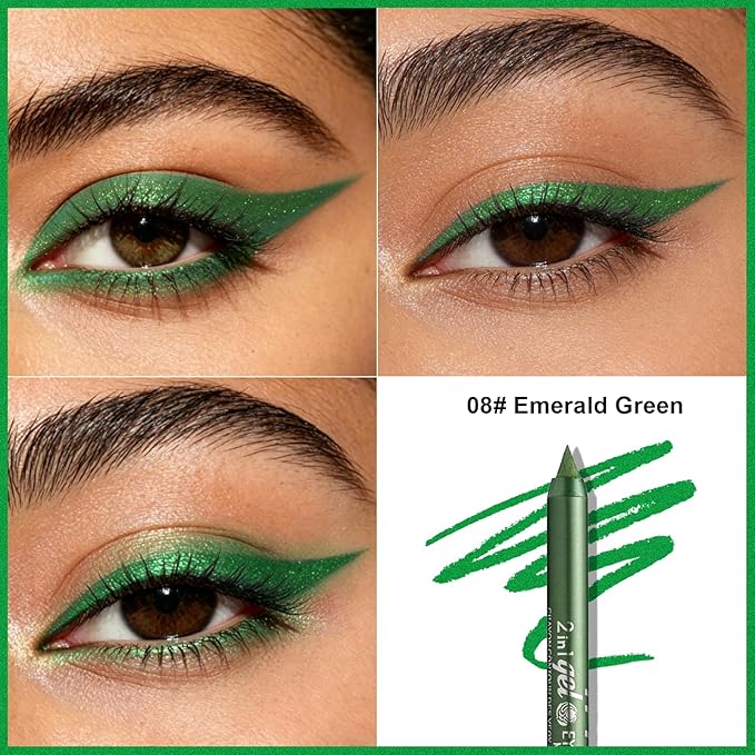 Green Shimmer Eyeliner Pencil,Smudge-proof Waterproof Long Lasting Eye Liner, High-Pigmented Smooth Creamy Formula for Mature Women, Eyes Makeup Pen Includes Sharpener-#8Green Shimmer