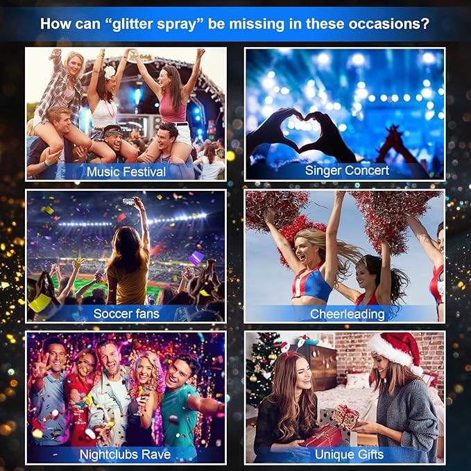 Face and Body Glitter Spray for Women, Temporary Glitter Hairspray Shimmer Makeup for Mardi Gras Singer Concerts Music Rave Festival Accessories, Up to 8 Hour, Holo Silver, 2oz