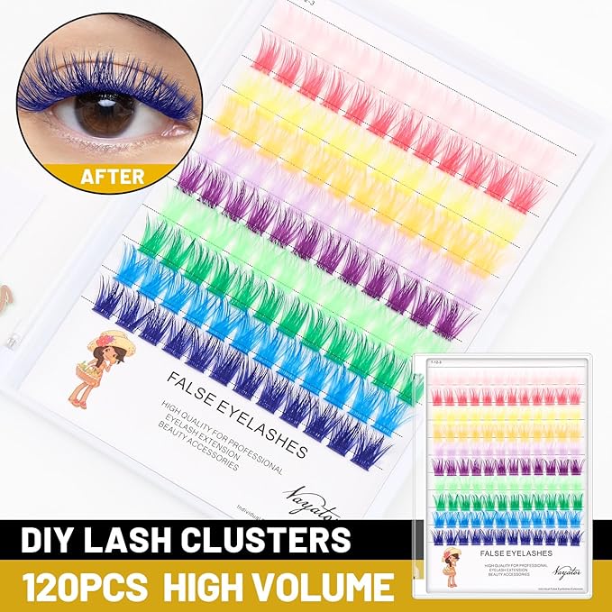 →VAYATOR Wide Stem With Various Colored False Eyelashes D Curl Eyelash String 10-20mm Choose Professional Makeup Personal Eyelash String Grafted Eyelash Extension Cluster（10 colors-16mm ）