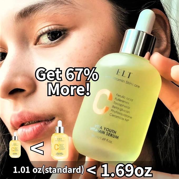 ELT Vita Youth Vitamin C Face Serum 1.69fl.oz.(50ml) -Korean Ferulic Acid, Beta-Glucan - Skin Brightening, Anti-Aging, Dark Spot Remover - K-Beauty Skincare (Pack of 1) eltcosmetics
