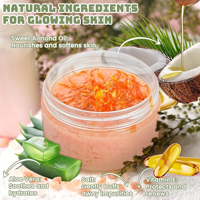 JUYRLE Body Scrub Making Kit- DIY Pink Salt Body Scrub Kit with Almond Oil, Essential Oils, Moisturizing and Exfoliating Dry Skin Hand Foot DIY Organic SPA Kit Gifts For Women & Men