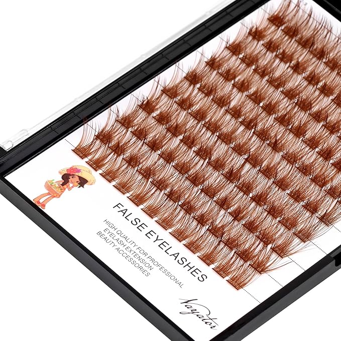 Color Lash Cluster Light Brown Dark Brown Black Brown Various Colored False Eyelashes Clusters Professional Makeup Lash Cluster Grafted Eyelash Extension（Light Brown-20mm）