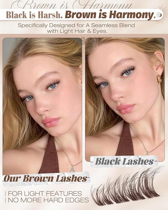 Spider Lash Clusters Brown Eyelash Clusters Wispy Cluster Eyelash Extensions 10-16MM Airy Fluffy Individual Lash Extensions Easy Application with CC Curl & Clear Band for Soft Glam Natural Makeup