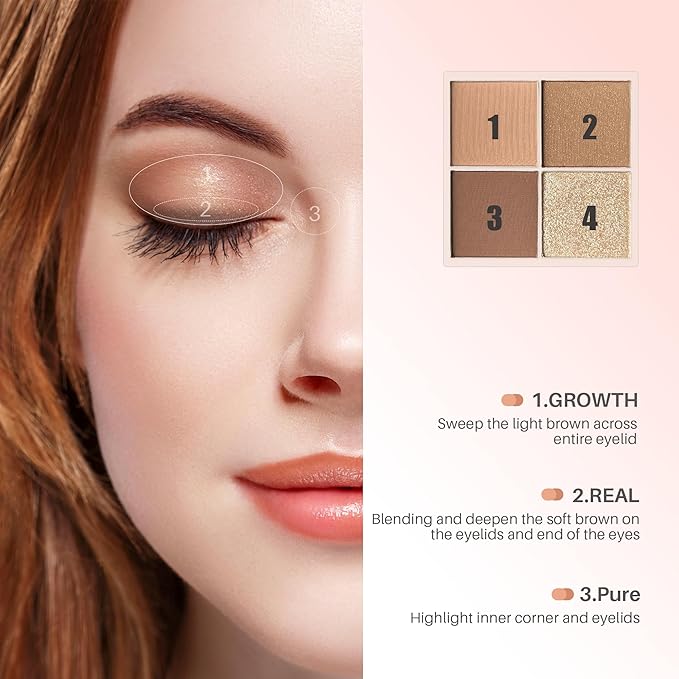 FV Natural Finish Eyeshadow Palette, 4 Matte & Metallic High Pigment Shades, Long-Lasting Eye Shadow Palette Makeup, Crease-Proof, Blendable Eye Makeup (Neutral)