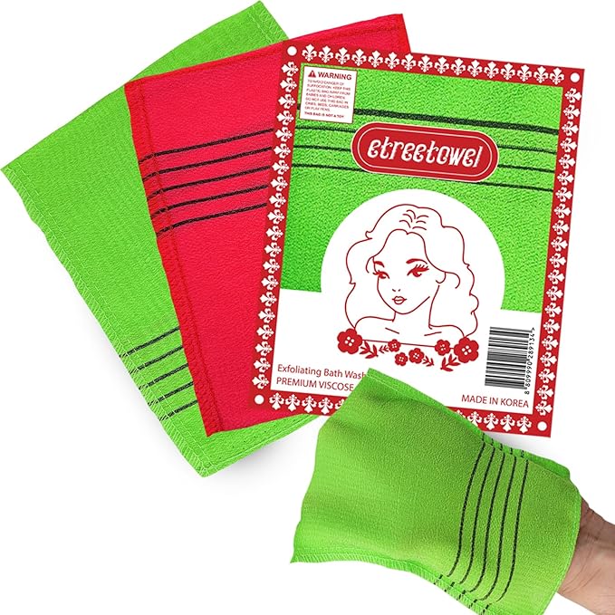 etreetowel Anti-Shrink Korean Asian Exfoliating Bath Washcloths Mitt Scrub for Body washcloth Glove Premium Viscose Rayon Onsen Towel Korea Made (6PACK)
