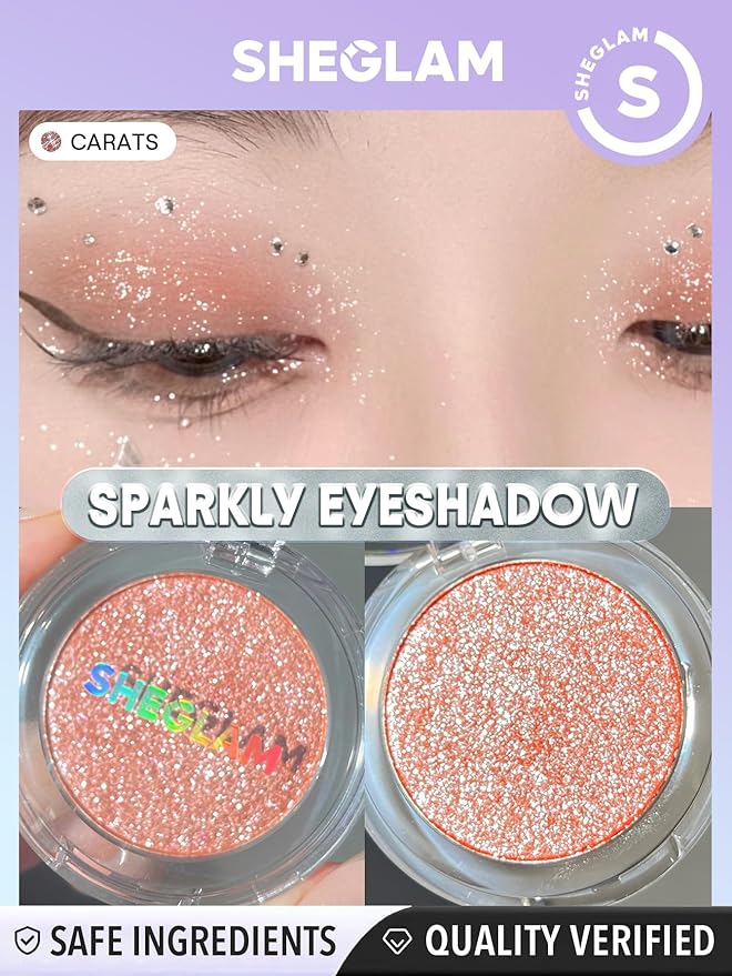 SHEGLAM Enigma Sparkly Eyeshadow Longwear Eyeshadow Single, High-Pigment Eye Shadow Compact, Smooth & Blendable Colors-Carats