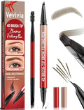 Vevivia Eyebrow Pencils for Women - Eyebrow Pen with 4D Brush-Tip & Curved Tip for Natural Fuller-Looking Brows, Precise Hair-Like Strokes for All Brow Types, Last All-Day Eyebrow Makeup, Brown