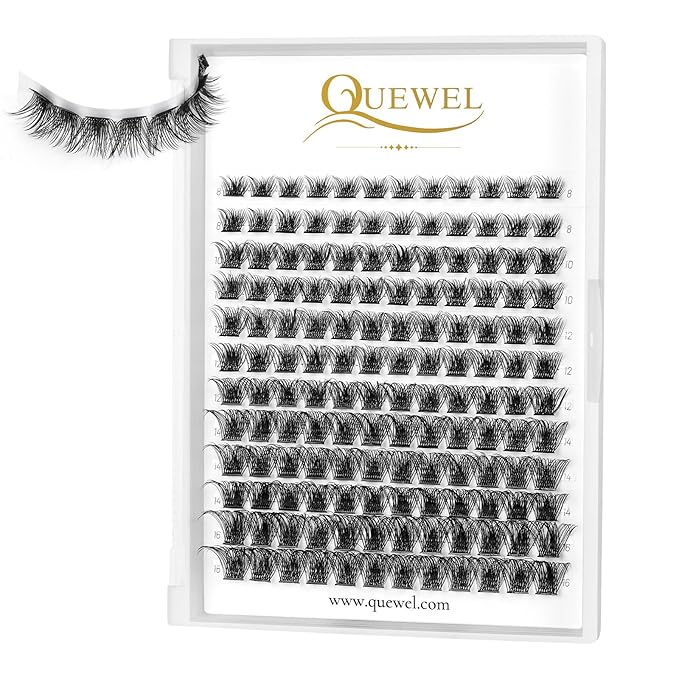QUEWEL Lash Clusters 72 Pcs Cluster Lashes Wide Stem Eyelash Clusters C/D Curl 8-16mm DIY Eyelash Extensions Mega Style for Self Easy To Use at Home (Mega-C-MIX-144 Pcs)