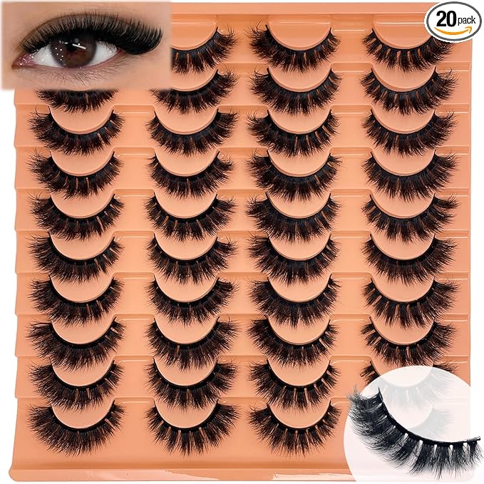 Fluffy Lashes Mink 3D Cat Eye Dramatic Thick Volume EyeLashes Wispy 16mm Full Lash Strips Faux Mink Eye Lashes C Curl Short Cat Eyelahses Pack YH302