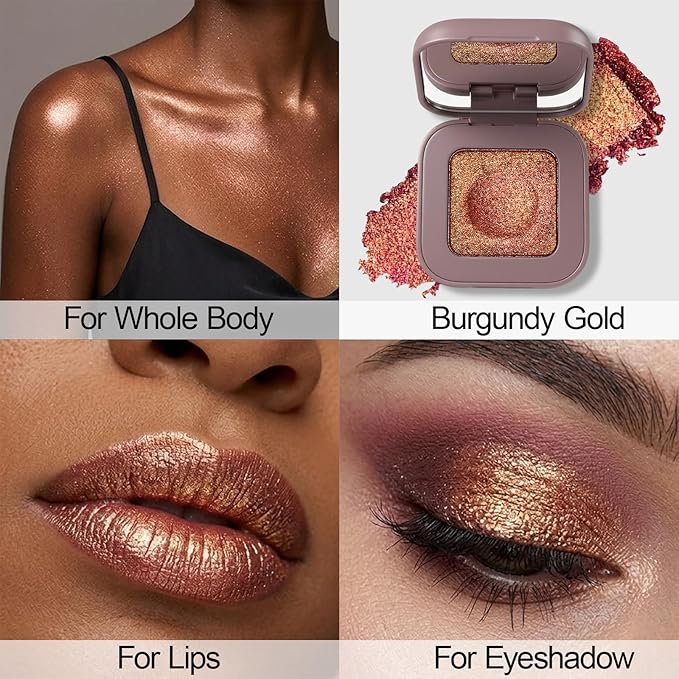 Erinde Burgundy Gold Copper Duochrome Glitter Eyeshadow Palette, Holographic Chameleon Shimmer Eye Shadow, Rich Color, Color Shift Sparkle Inner Corner Eye Highlighter Palette Makeup for Rave, 07